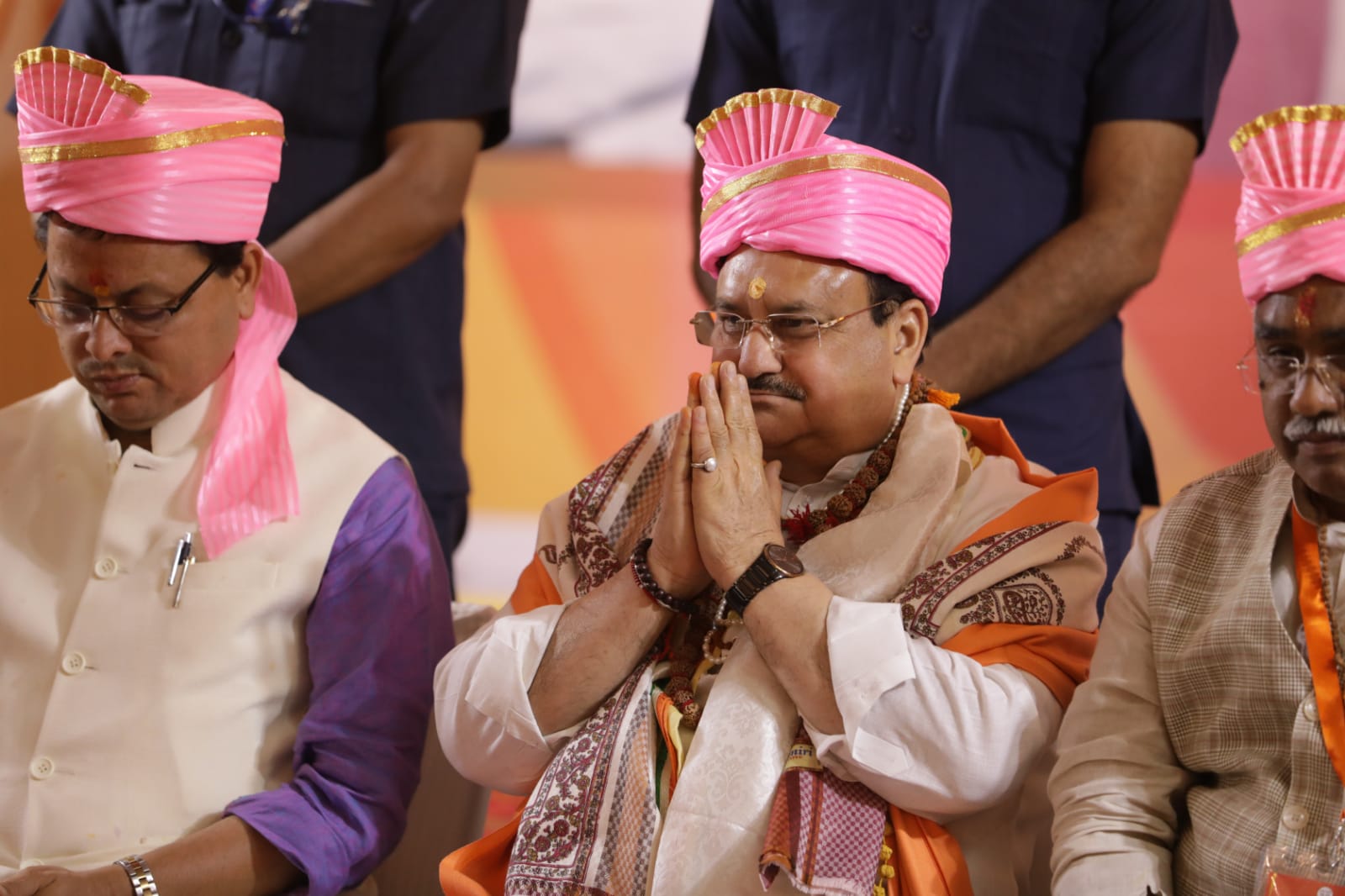 Hon'ble BJP National President Shri J.P. Nadda felicitating Sadhus-Saints and taking their blessings at Panchayati Akhada, Haridwar