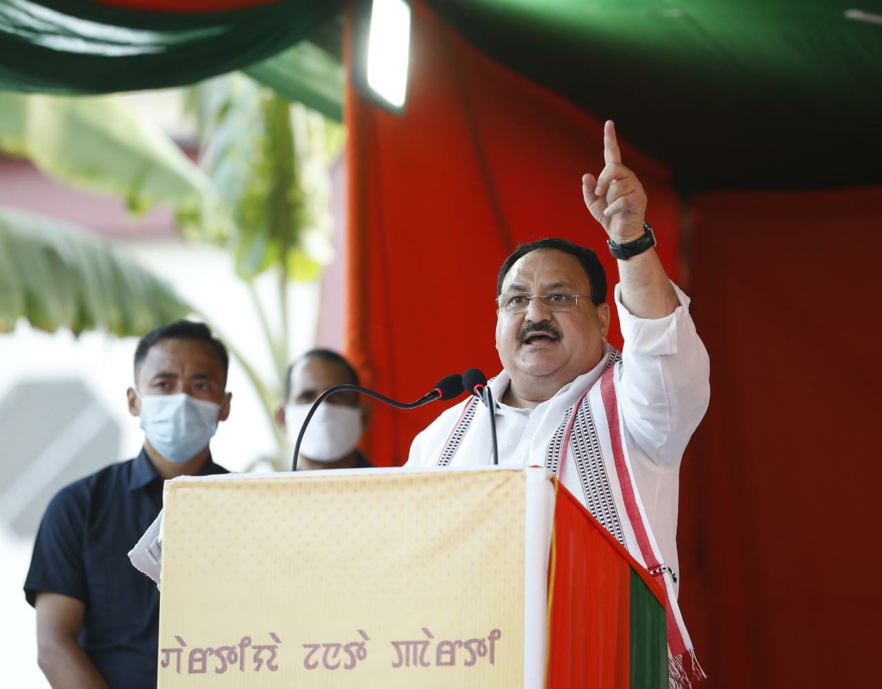 BJP National President Shri J.P. Nadda while addressing a public meeting at SAI Ground, Utlou Nambol (Manipur).