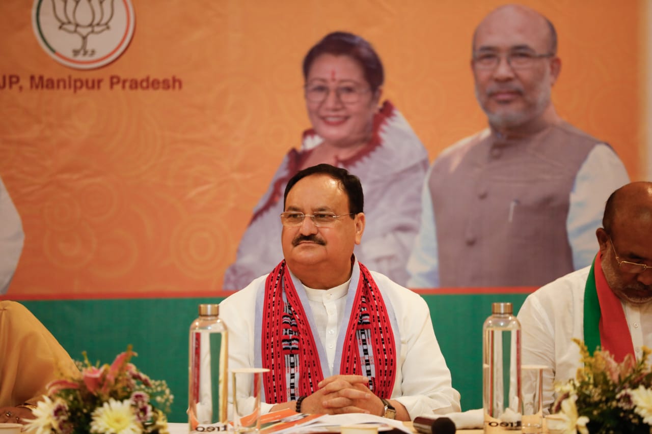 BJP National President Shri J.P. Nadda addressing meeting of Manipur BJP MPs, Ministers & MLA in Imphal (Manipur)