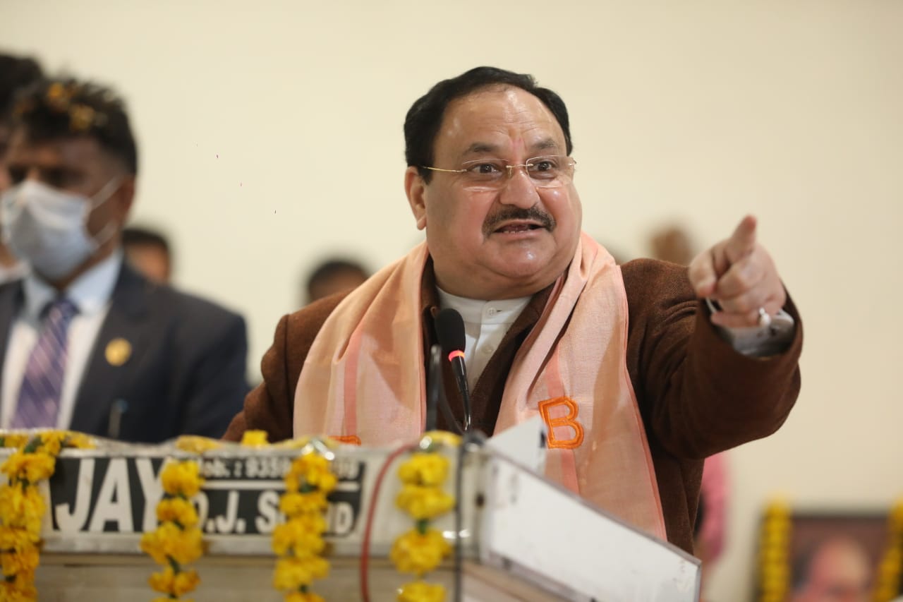  BJP National President Shri J.P. Nadda addressing "Prabhavi Matdaata Samwad" at Agrawal Sewa Sadan, Agra Road, Hathras (U.P.)