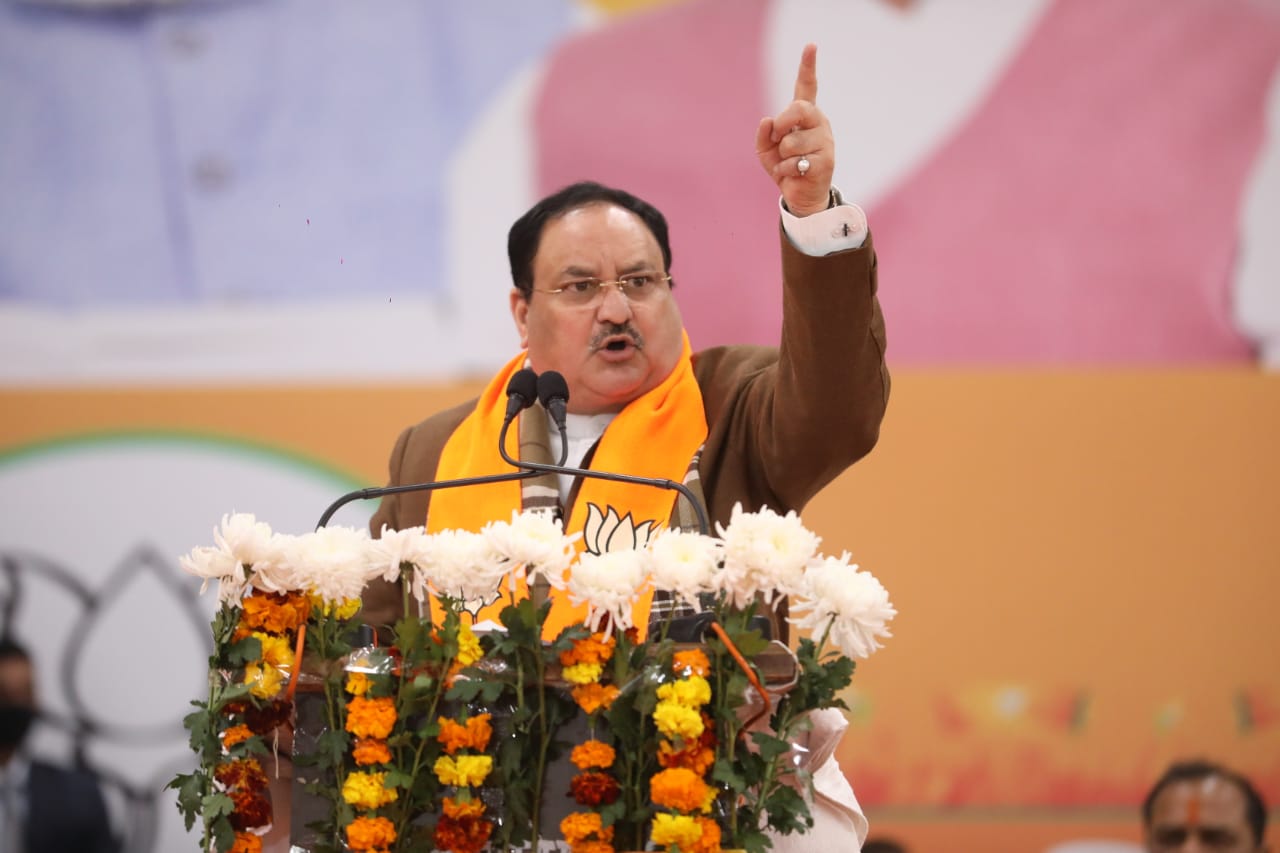 BJP National President Shri J.P. Nadda addressing a public meeting at Brahm Devi Balika Vidyalaya, Modinagar Road, Hapur (U.P.)