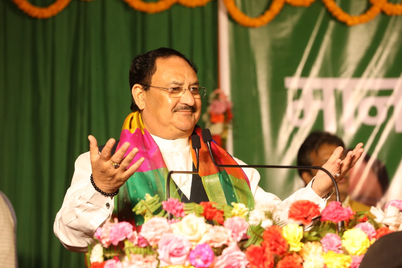 BJP National President Shri J.P. Nadda addressing Entrepreneurs' Meet at Amaltas Apartment, Rath Yatra Mahmoorganj Road, Varanasi (UP).