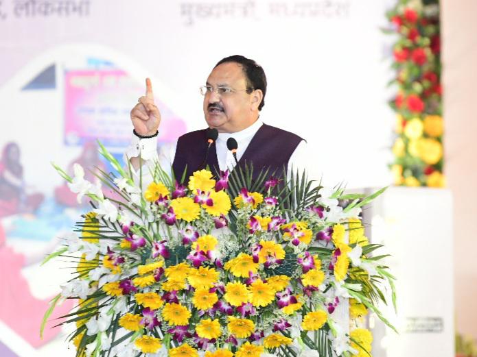 BJP National President Shri J.P. Nadda while addressing transfer Credit Linkage Distribution & Nutrition Food Plant to Swayam Sahayata Samuh programme on the occasion of Int'l Women's Day