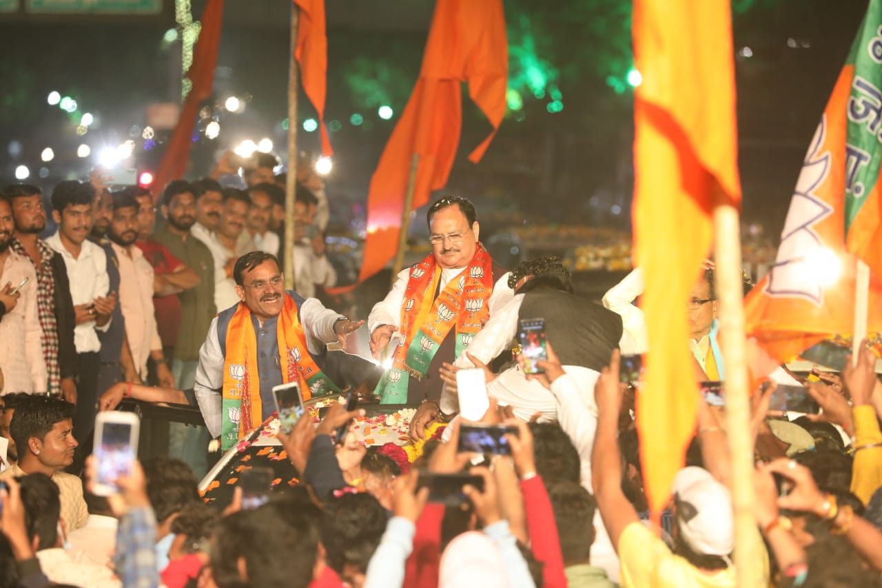 Grand welcome of Hon'ble BJP National President Shri J.P. Nadda by party karyakartas after historical victory of the BJP in 4 States Assembly Elections 2022 at BJP HQ 6A, DDU Marg, New Delhi.