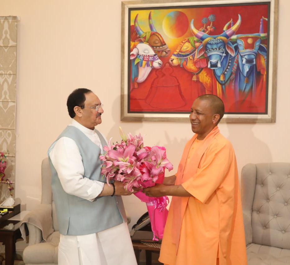 Uttar Pradesh Chief Minister Shri Yogi Adityanath ji called on Hon'ble BJP National President Shri J.P. Nadda at his residence 7-B, Motilal Nehru Marg, New Delhi.