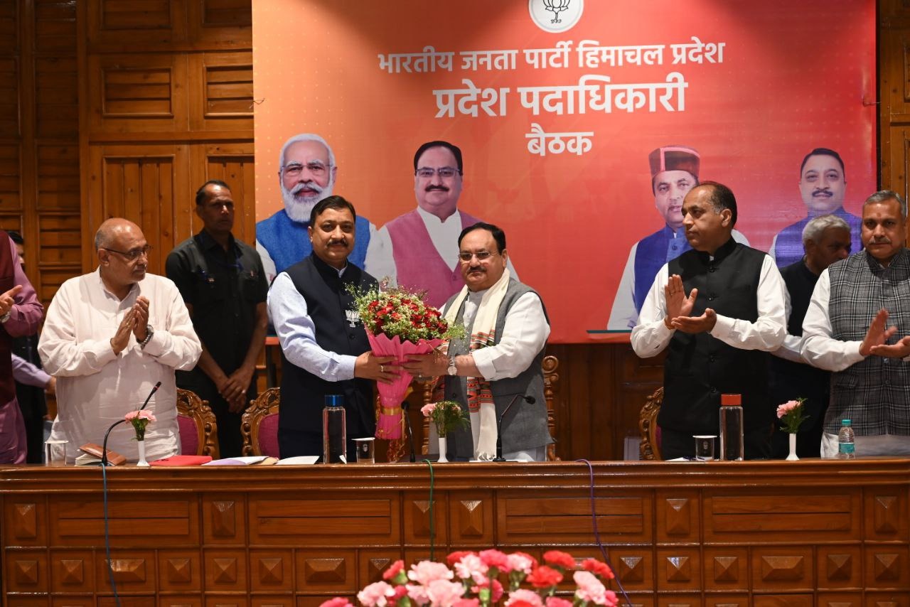 Hon'ble BJP National President Shri J.P. Nadda addressing Himachal Pradesh BJP State Office Bearers Meeting at Hotel Peterhoff, Shimla (Himachal Pradesh)