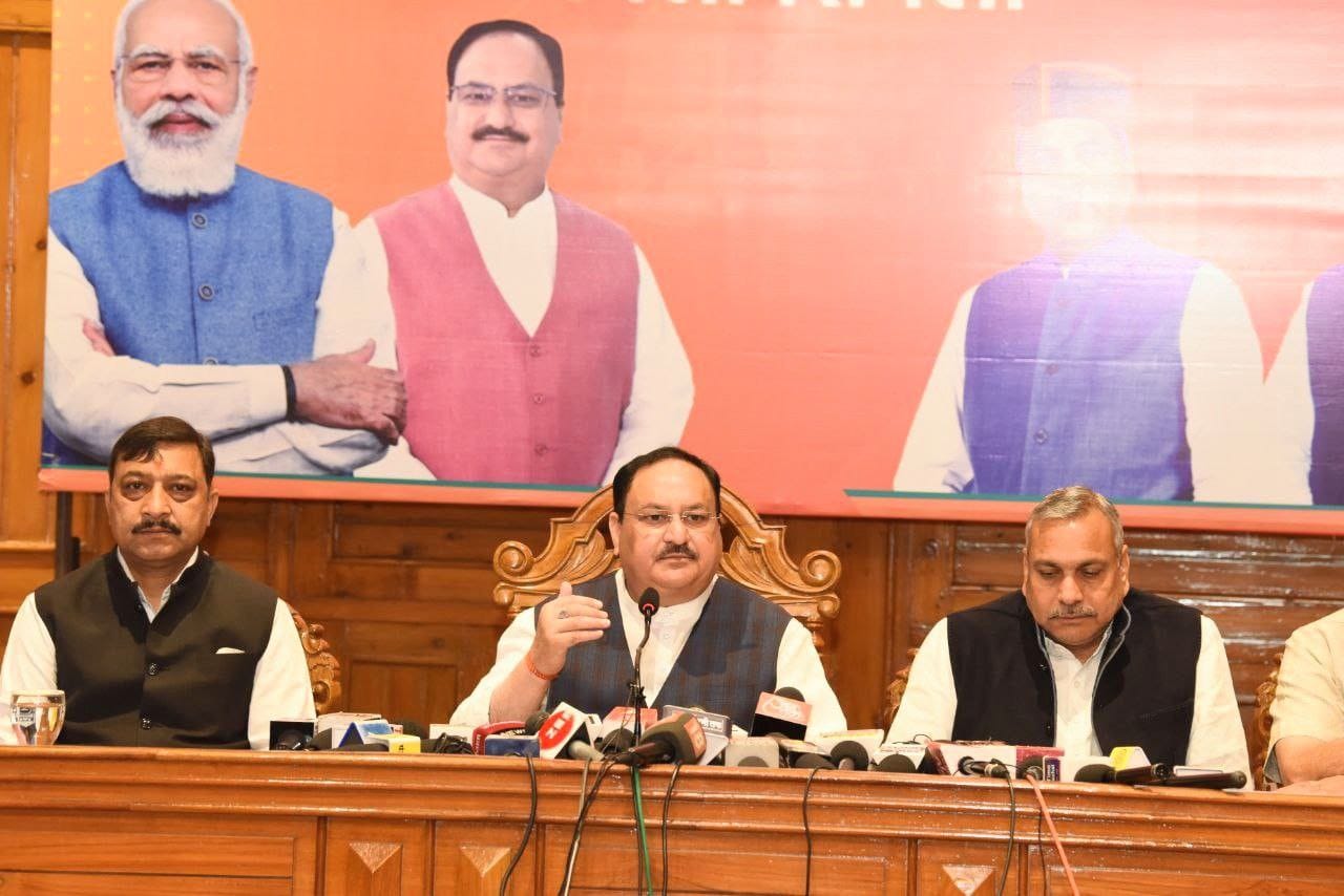 Hon'ble BJP National President Shri J.P. Nadda while addressing a press conference in Shimla (Himachal Pradesh)