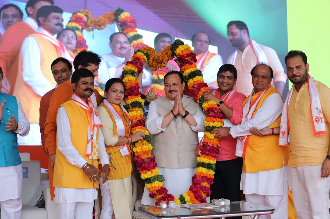 BJP National President Shri J.P. Nadda while addressing Vaishnav Samaj programme at Vajradham Mandir, Manjalpur, Vadodara (Gujarat)