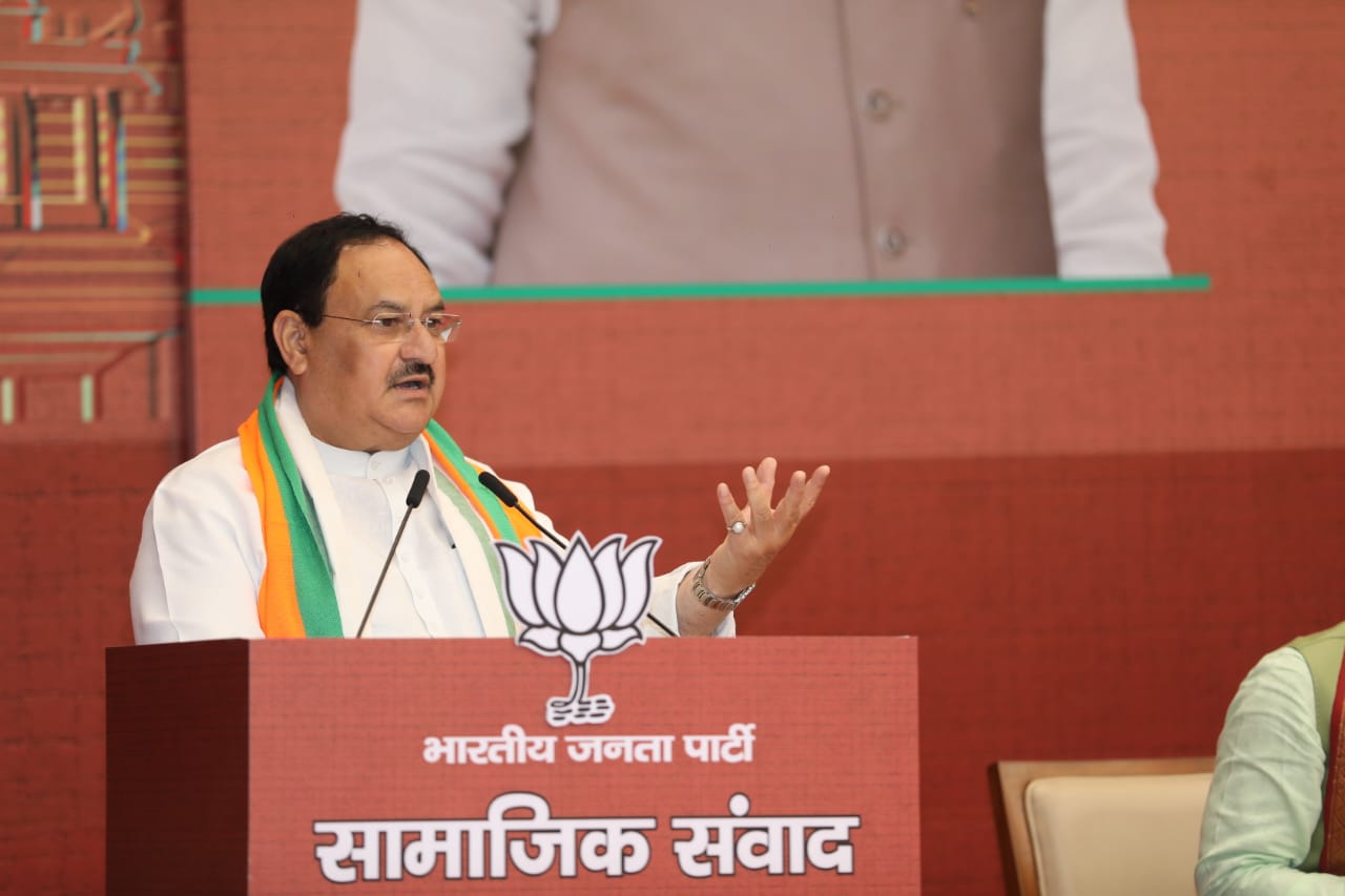 BJP National President Shri J.P. Nadda addressing BJP Samajik Samvad Programme at BJP HQ 6A, DDU Marg, New Delhi.