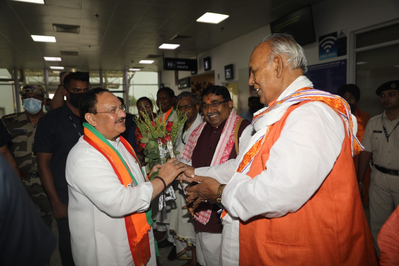 Grand welcome of Hon'ble BJP National President Shri J.P. Nadda on arrival at Birsa Munda Airport, Ranchi (J'khand)