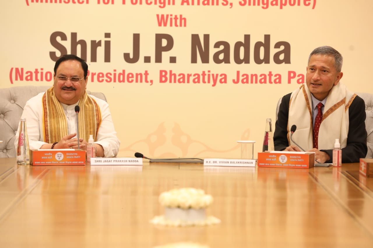 Hon’ble BJP National President Shri Jagat Prakash Nadda interacted with Minister for Foreign Affairs of Singapore, H.E Dr. Vivian Balakrishnan at BJP HQ 6A, DDU Marg, New Delhi