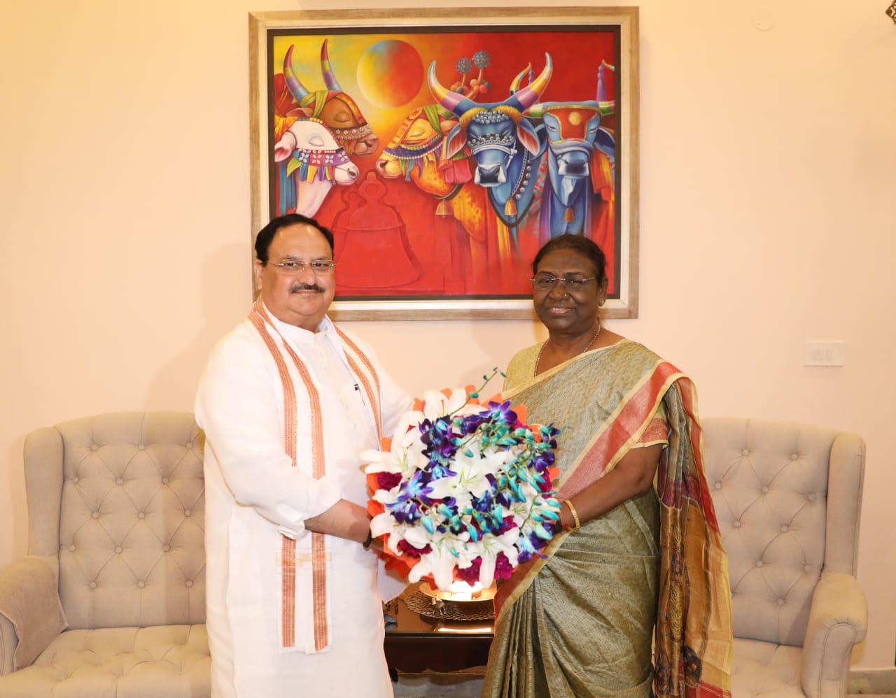 Hon'ble BJP National President Shri J.P. Nadda met NDA's Presidential candidate Smt. Draupadi Murmu ji in New Delhi