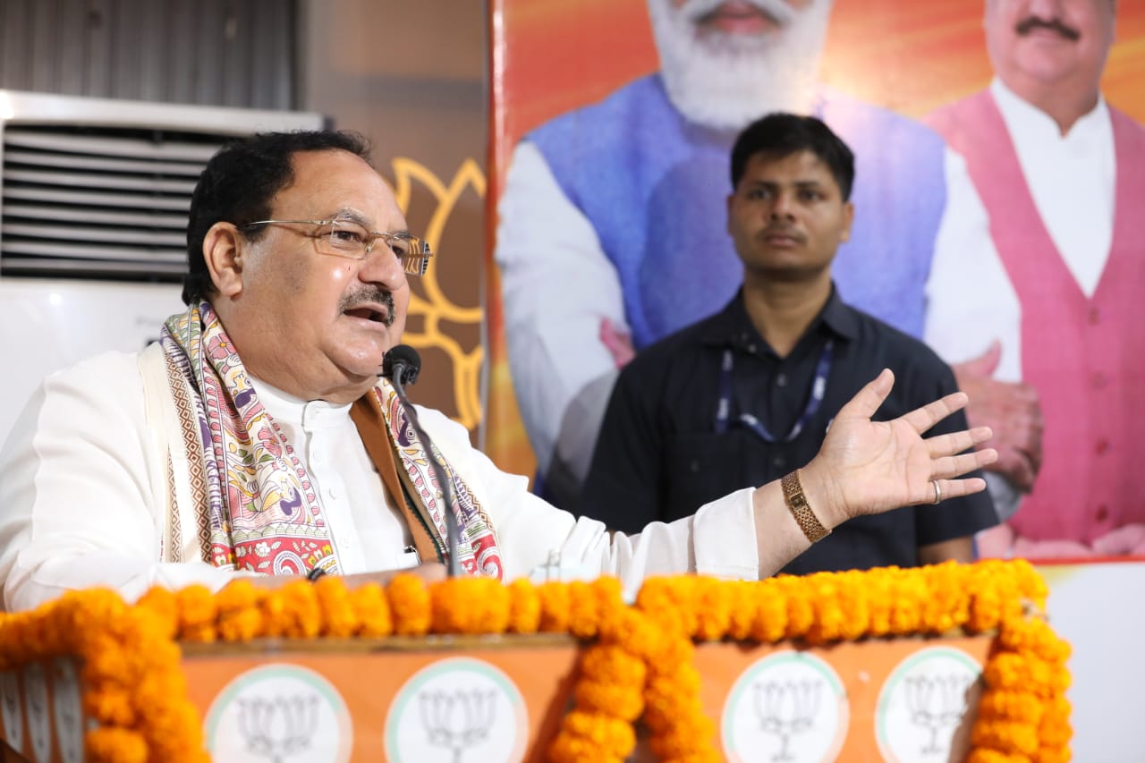  BJP National President Shri J.P. Nadda inaugurating & laying foundation stone of various Distt Offices virtually from State BJP Office, Patna (Bihar)