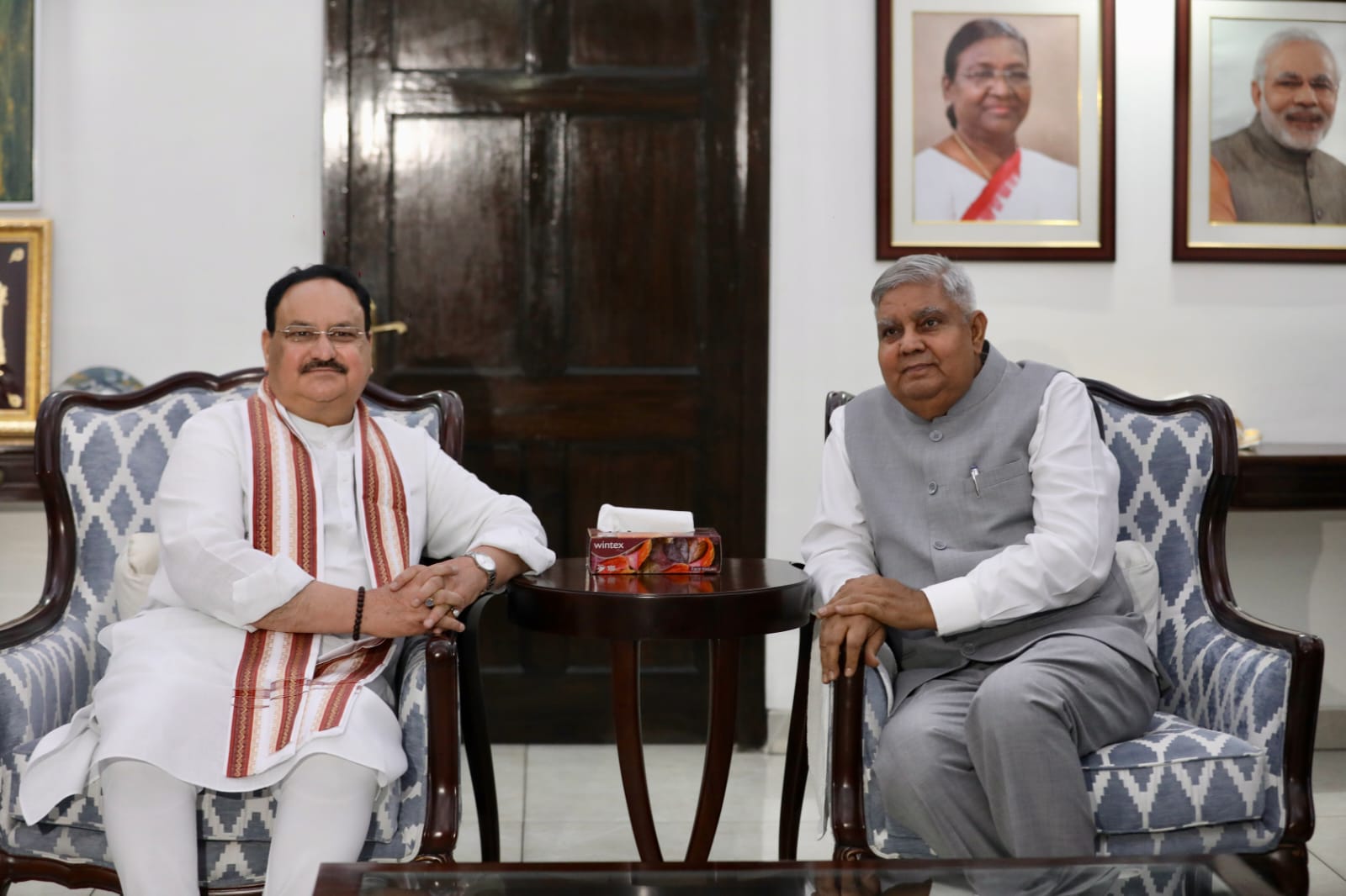 Hon'ble BJP National President Shri J.P. Nadda felicitating Hon'ble Shri Jagdeep Dhankar ji on being elected as 14th Vice President of India