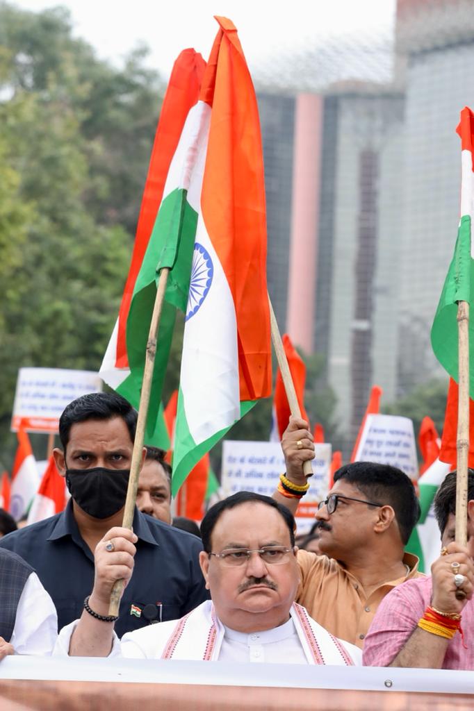  BJP National President Shri J.P. Nadda in "Silent Procession" in remembrance of "Vibhajan Vibhishika Smriti Diwas" at Jantar Mantar, New Delhi.