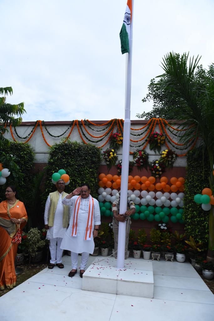 Hon'ble BJP National President Shri J.P. Nadda hoisted the National Flag on 75th Independence Day (Azadi Ka Amrit Mahotsav) at BJP HQ, 6A DDU Marg, New Delhi.