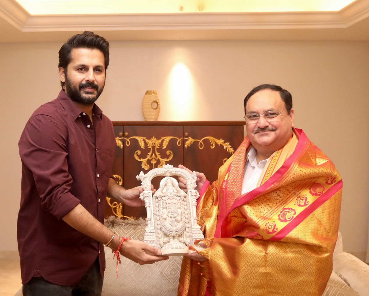 Telugu film Superstar Nithin called on Hon'ble BJP National President Shri J.P. Nadda ji in Hyderabad (T'gana)