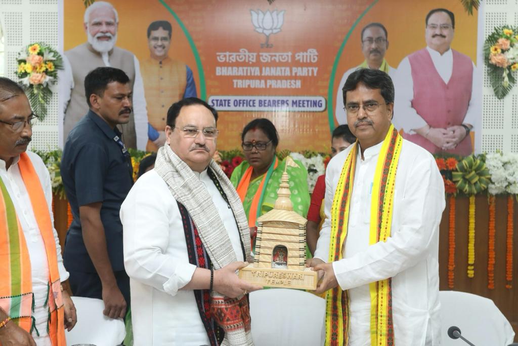 BJP National President Shri J.P. Nadda addressing Tripura BJP State Office Bearers Meeting at State Guest House, Agartala (Tripura)