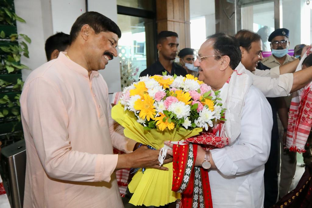 Grand welcome of Hon'ble BJP National President Shri J.P. Nadda on arrival at Lokpriya Gopinath Bordoloi Int'l Airport, Guwahati (Assam)