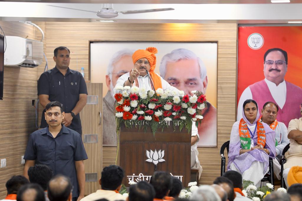 Hon'ble BJP National President Shri J.P. Nadda addressing Shakti Kendra, Mandal and Booth Presidents meeting at BJP State Office, Chandigarh.