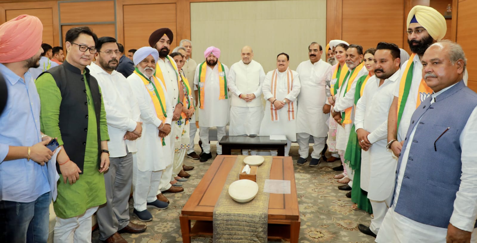 Captain Amarinder Singh and other Senior Leaders of Punjab called on Hon'ble BJP National President Shri JP Nadda and Hon'ble Union Home Minister and Minister of Cooperation Shri Amit Shah after merger of Punjab Lok Congress in BJP at BJP HQ 6A DDU Marg, 