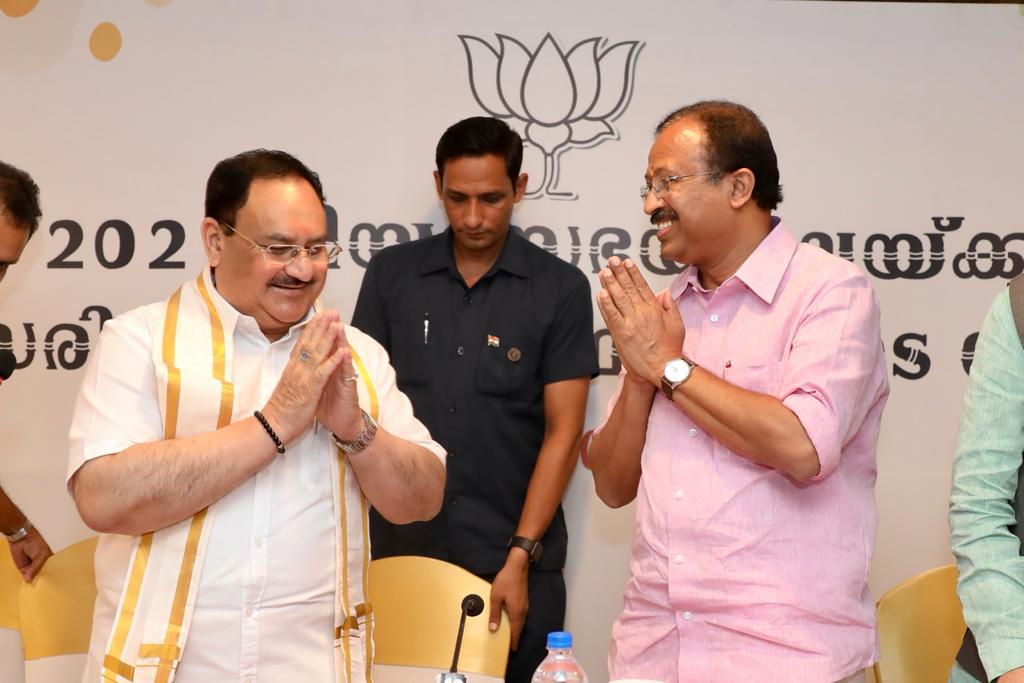 Hon'ble BJP National President Shri J.P. Nadda chaired meeting of 2021 Assembly Election candidates in Nagampadam, Kottyam (Kerala)