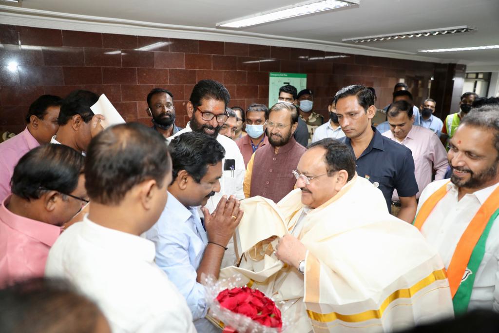 Grand welcome of Hon’ble BJP National President Shri J.P. Nadda on arrival at Thiruvananthapuram Airport (Kerala)