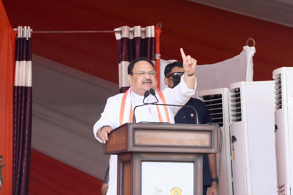 Hon'ble BJP National President Shris while addressing a public rally before Hon'ble Prime Minister Shri Narendra Modi ji's speech at Luhnu Ground, Bilaspur (H.P.)