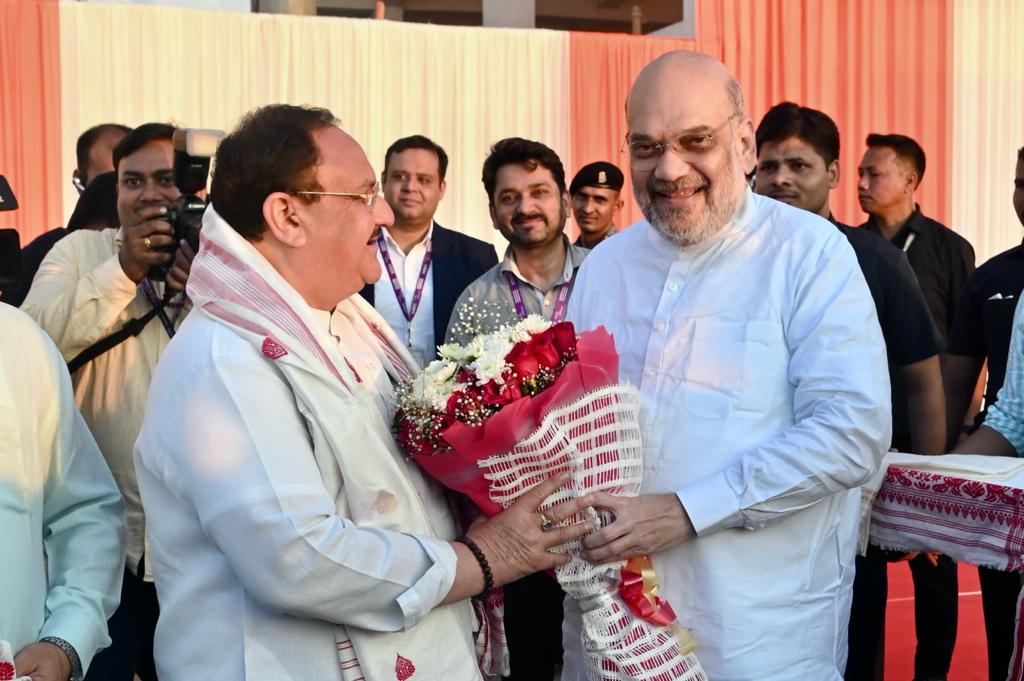 Glimpse of grand welcome of Hon'ble BJP National President Shri J.P. Nadda on arrival at LGBI Àirport, Guwahati (Assam)