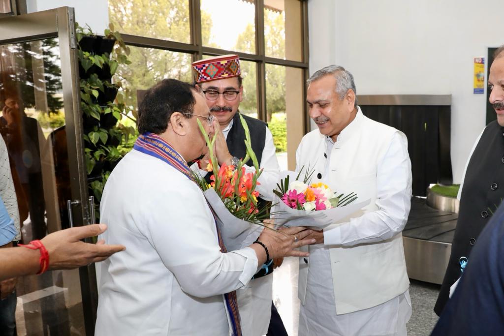  Grand welcome of BJP National President Shri J.P. Nadda on arrival at Gaggal Airport, Kangra (Himachal Pradesh)