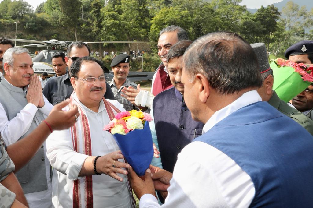 Warm welcome of Hon'ble BJP National President Shri J.P. Nadda at Solan (Himachal Pradesh)