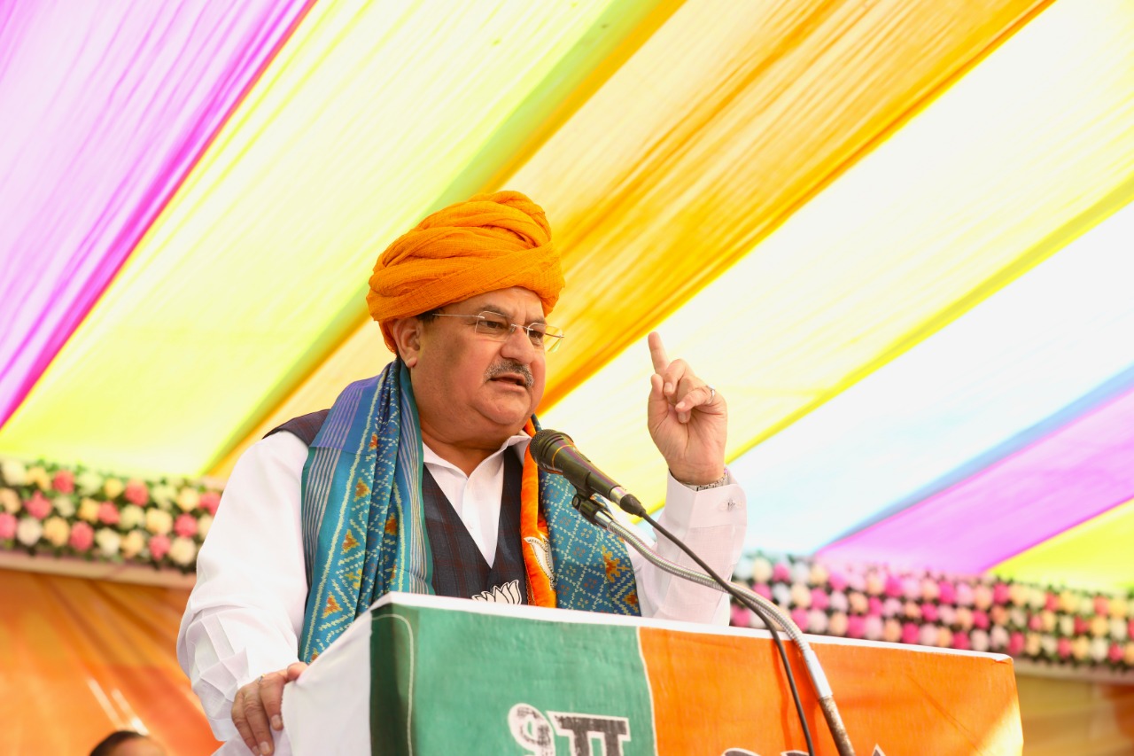 BJP National President Shri J.P. Nadda addressing Vijay Sankalp Rally at Sardar Chowk (Chanasma) Gujarat