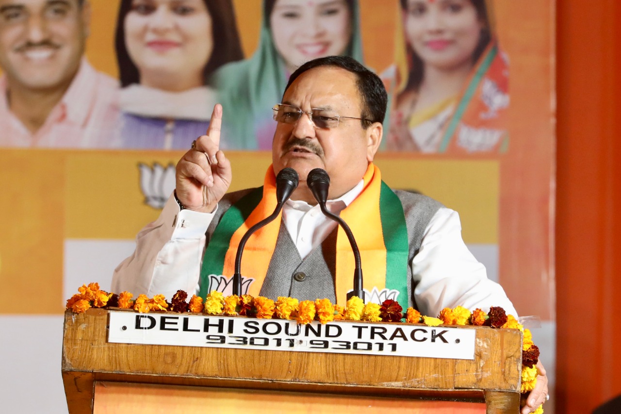 Hon'ble BJP National President Shri J.P. Nadda while addressing a public rally in Patel Nagar, New Delhi