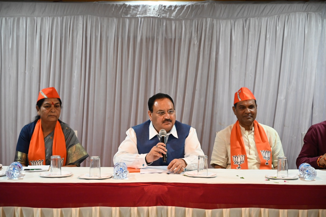 Hon'ble BJP National President Shri J.P. Nadda while addressing Office Bearers Meeting at BJP Office, Himmatnagar (Gujarat)