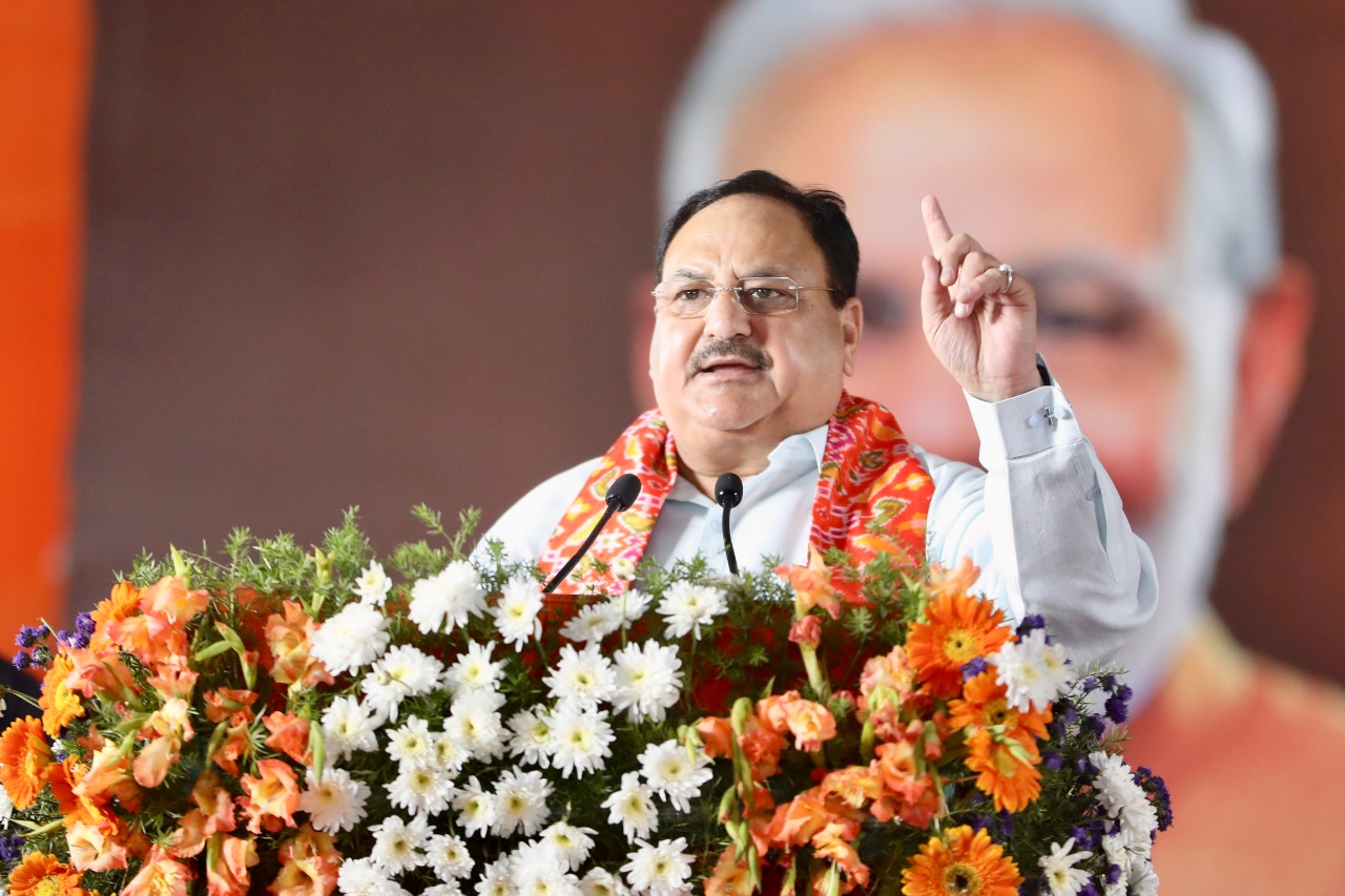 Hon'ble BJP National President Shri J.P. Nadda addressing a public meeting at SRR Degree College Ground, Distt. Karimnagar (T’gana)