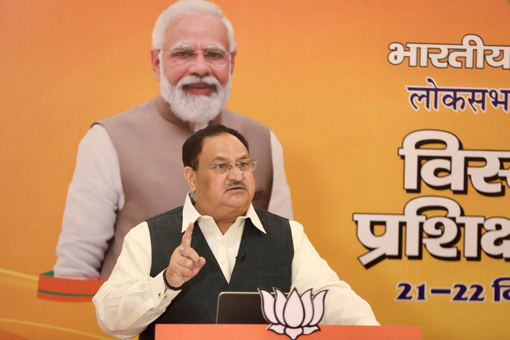 BJP National President Shri J.P. Nadda addressing "Vistarak Prashikshak Varg" under Lok Sabha Pravas Yojana via video conferencing at BJP HQ 6A, DDU Marg, New Delhi.