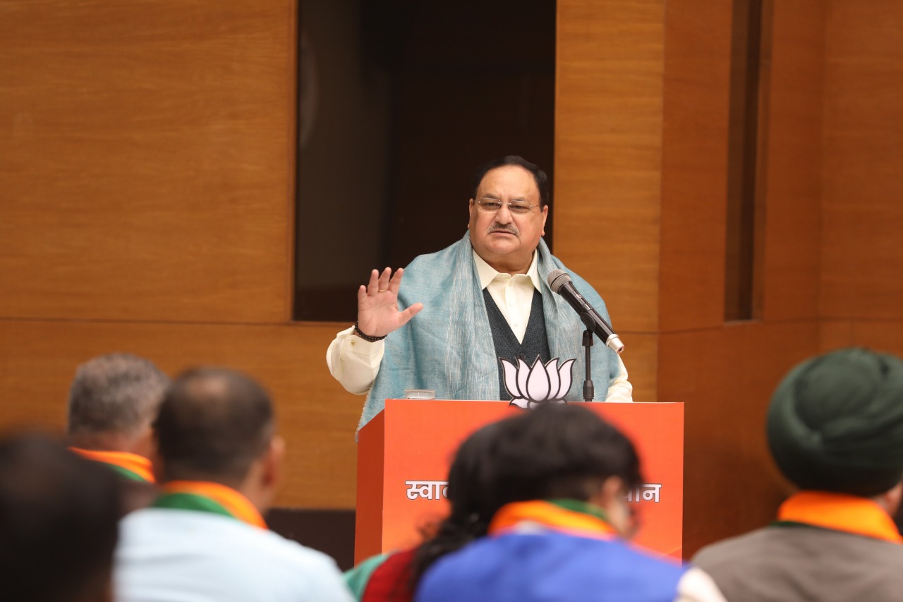 BJP National President Shri J.P. Nadda addressing "Swavlambi Bharat Baithak" at BJP HQ 6A, DDU Marg New Delhi.