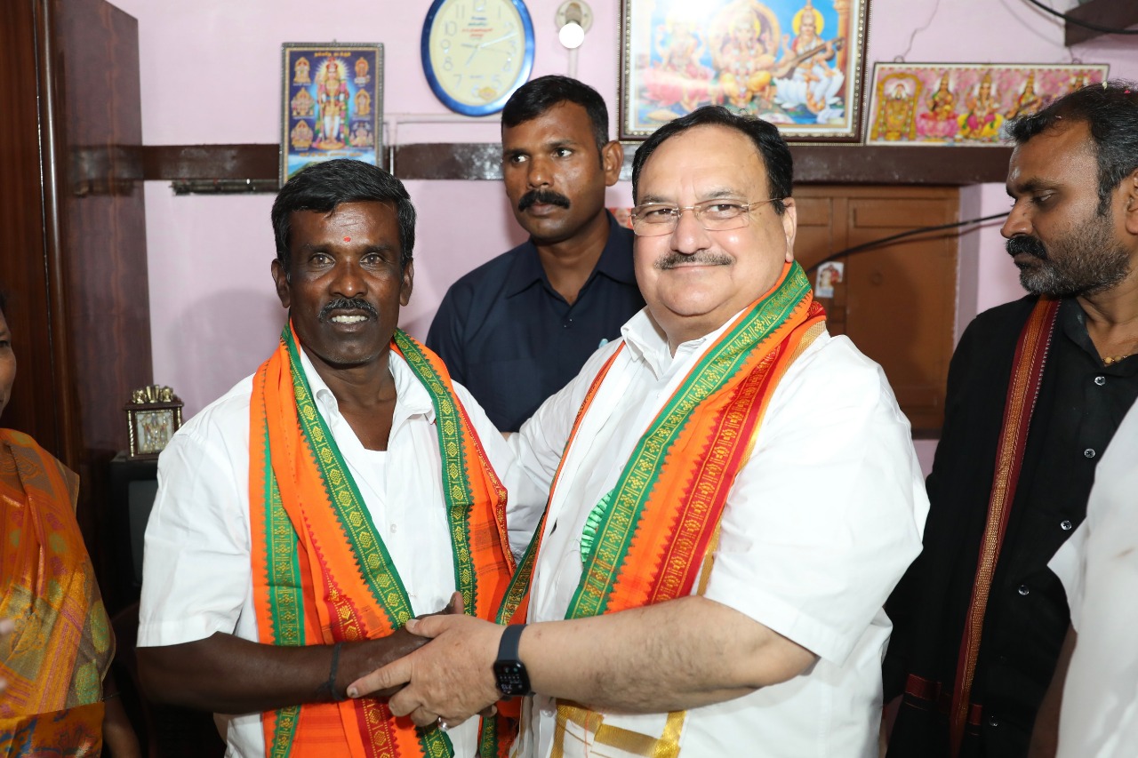 BJP National President Shri J.P. Nadda visited 75th Booth President Shri S. Murthy's residence in Parchilam village, Annur South Union BJP Distt. Coimbatore North (Tamil Nadu)