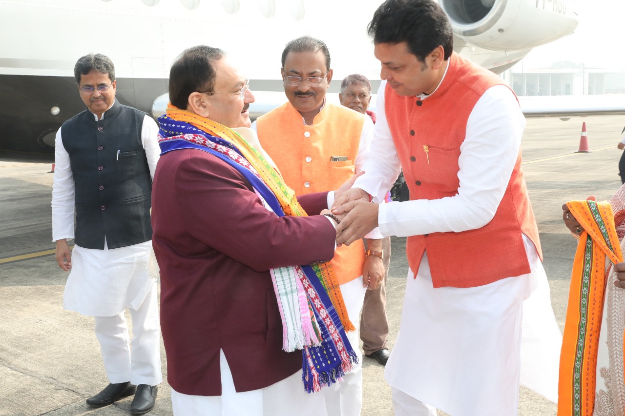 Grand welcome of Hon'ble BJP National President Shri J.P. Nadda on arrival at Maharaja Bir Bikram Airport, Agartala (Tripura)