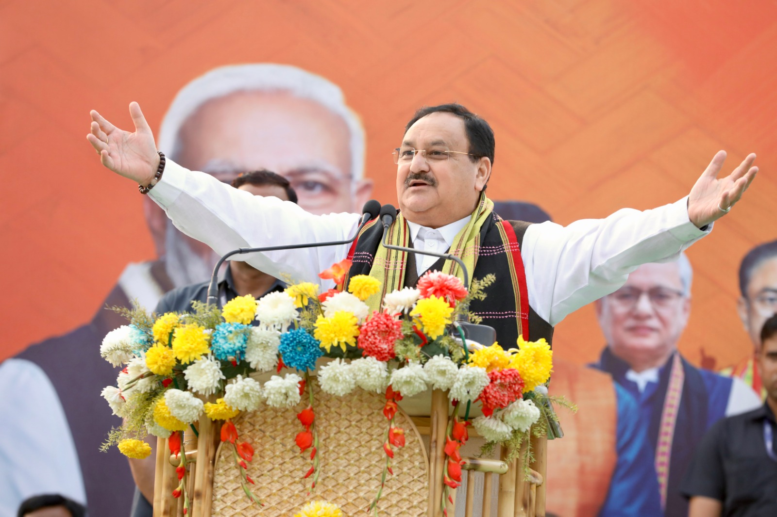 Hon'ble BJP National President Shri J.P. Nadda while addressing a massive "Vijay Sankalp Rally" in Khayerpur (West Tripura)