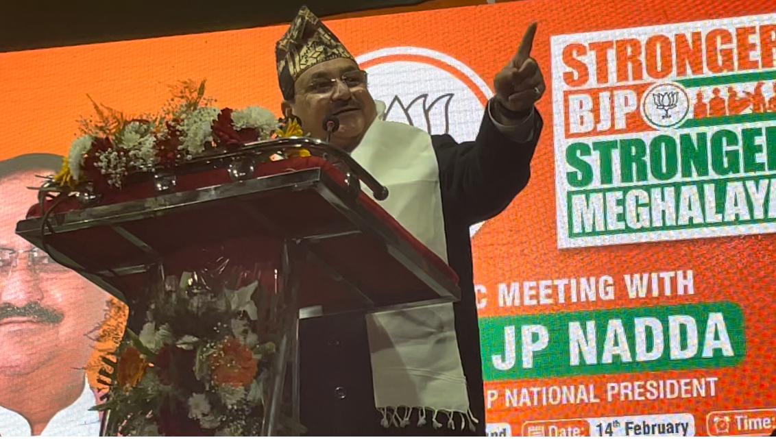 Hon'ble BJP National President Shri J.P. Nadda while addressing a massive public rally in Shillong (Meghalaya)