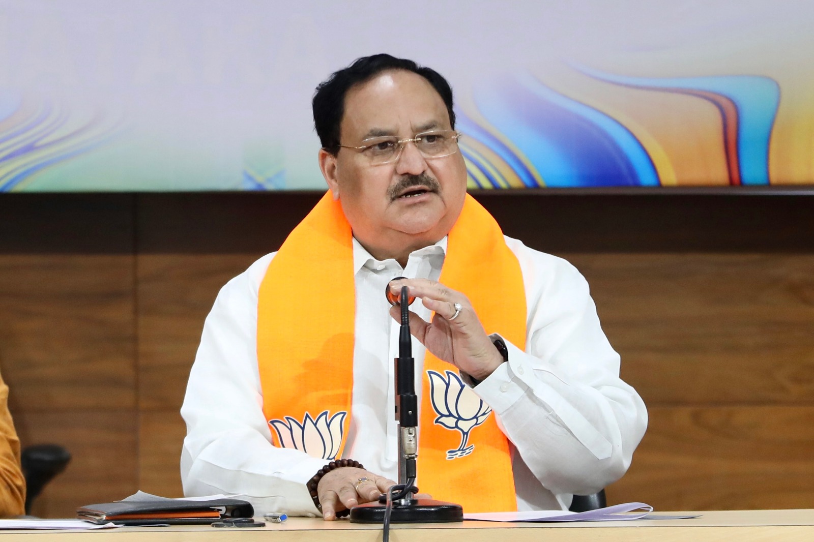 BJP National President Shri J.P. Nadda addressing meeting of BJP State Election Committee Meeting at State BJP Office, Malleswaram (Karnataka)