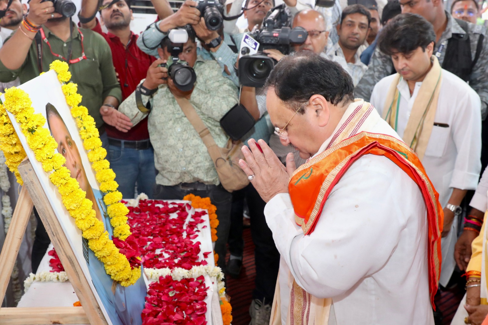 BJP National President Shri J.P. Nadda listened Hon'ble PM Shri Narendra Modi ji's "Mann ki Baat" and paid tributes to Shahid Group Captain Varun Singh in Bhopal (Madhya Pradesh)