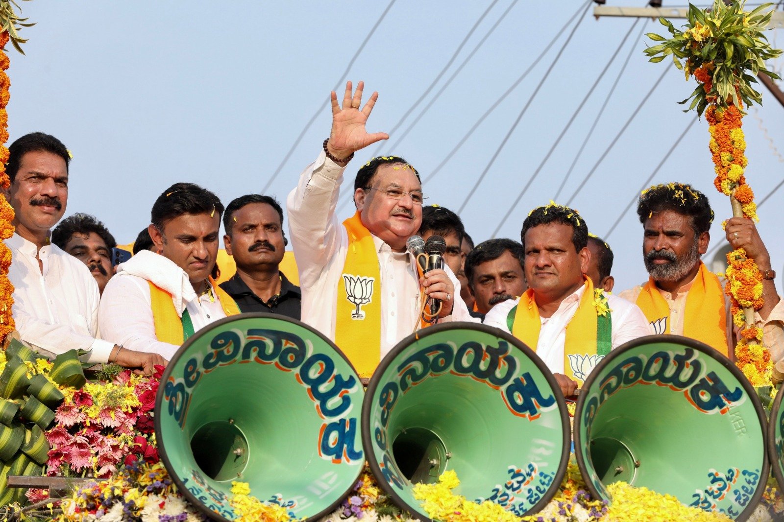 Hon'ble BJP National President Shri J.P. Nadda ji's massive roadshow in Sidlaghatta, Chikkaballapur (Karnataka).