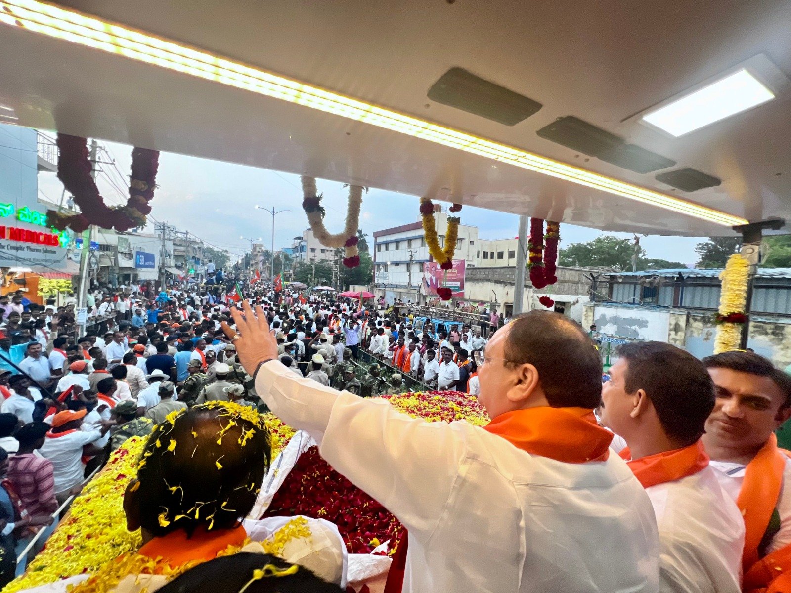 Hon'ble BJP National President Shri J.P. Nadda ji's massive road show in Hosakote, Bengaluru Rural (Karnataka).