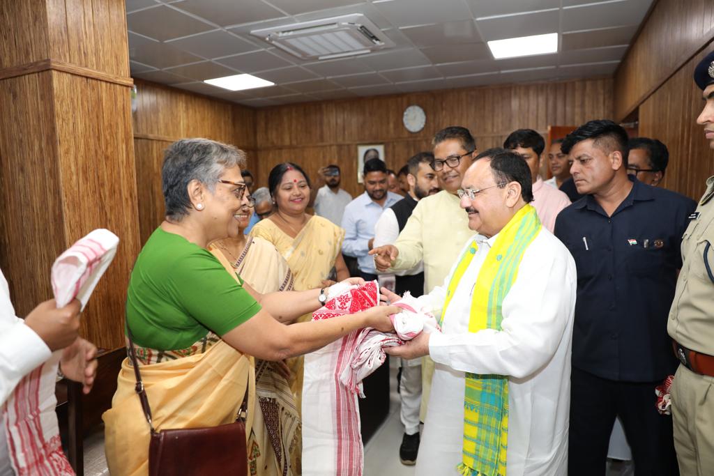 Grand welcome of BJP National President Shri J.P. Nadda on arrival at Jorhat Airport in Assam