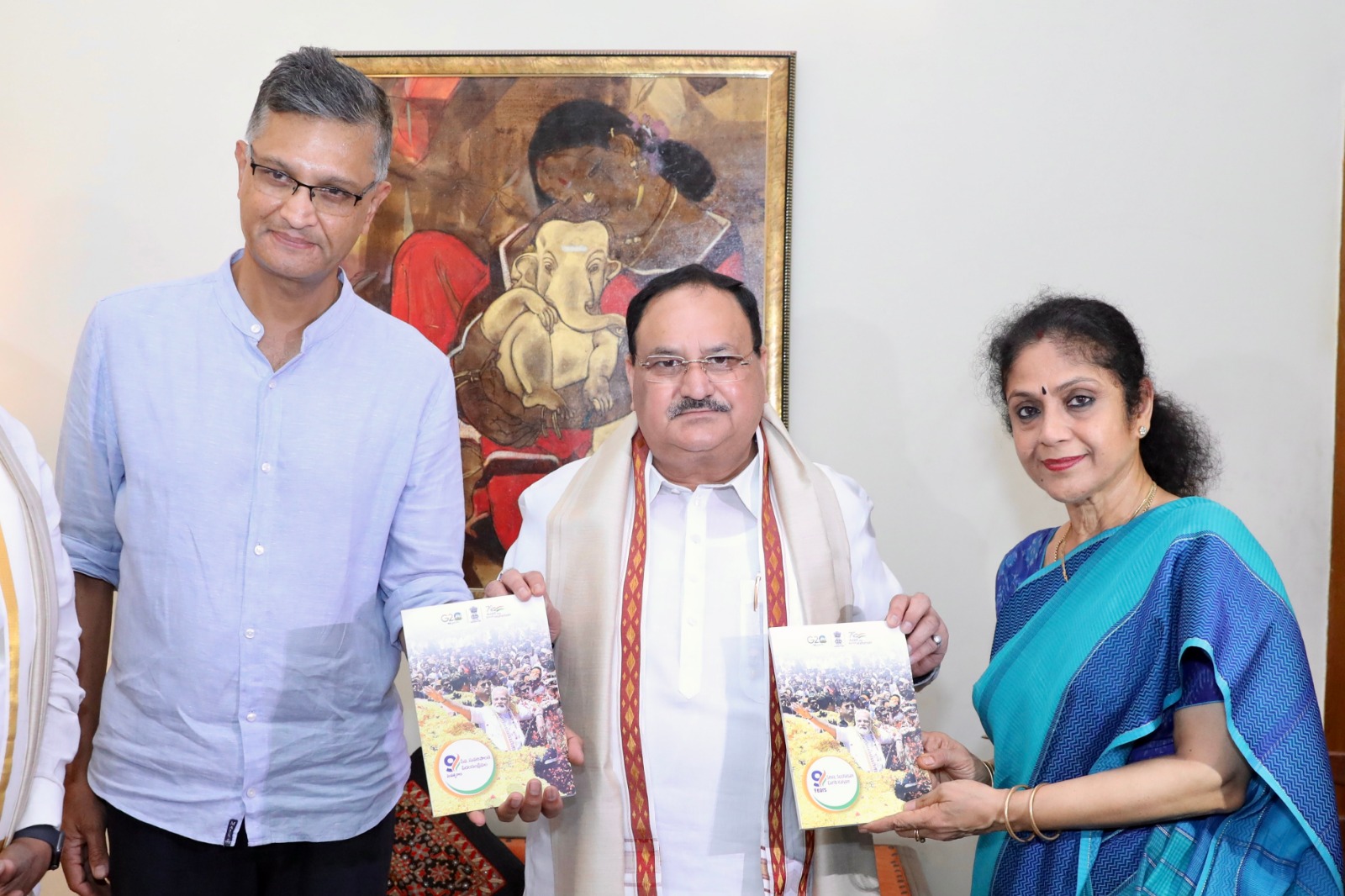 BJP National President Shri J.P. Nadda met with Padma Shri Awardee & renowned classical dancer Smt Ananda Shankar Jayant ji as part of Party's "Sampark Se Samarthan" Abhiyan in Hyderabad (T'gana)