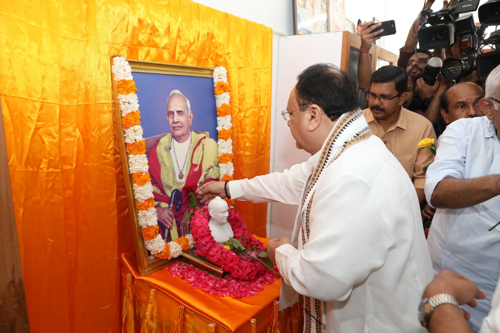 BJP National President Shri J.P. Nadda visited Chhatambi Swami Smarakam in Thiruvananthapuram and paid tributes to the great Yogi & Social reformer Chhatambi Swami ji and met with the NSS Taluk leaders