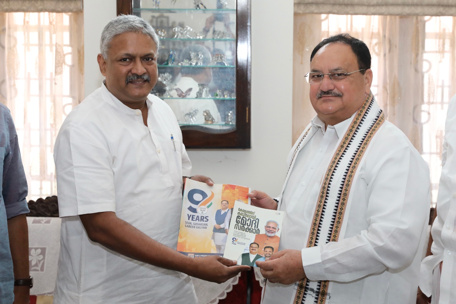 BJP National President Shri J.P. Nadda met with Editor in Chief of Kerala Kaumudi Shri Deepu Ravi as part of Party's "Sampark Se Samarthan" Abhiyan in Pettah, Thiruvananthapuram (Kerala).