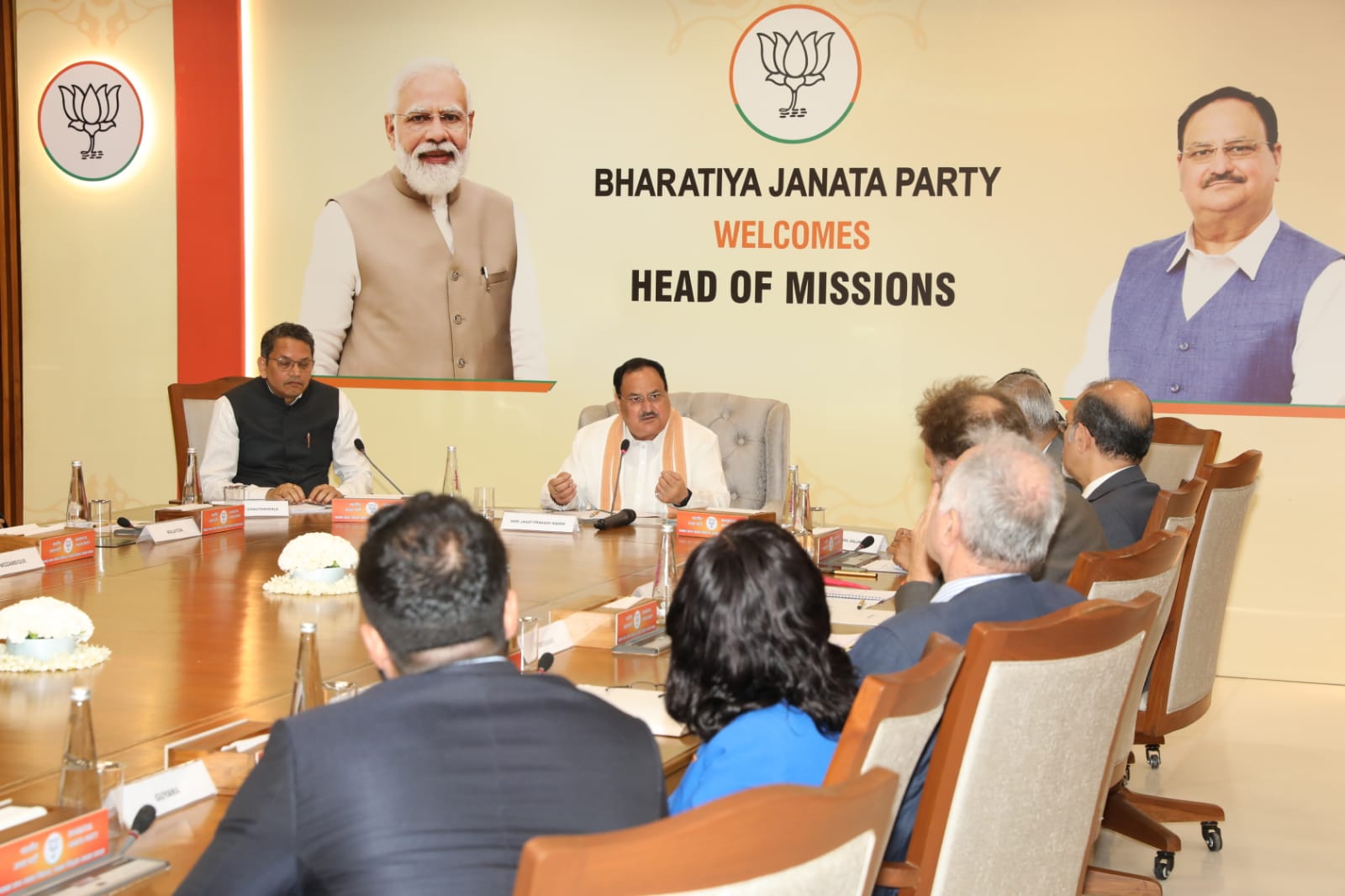  In continuation of the KNOW BJP initiative, Hon'ble Bharatiya Janata Party National President Shri Jagat Prakash Nadda interacted with a group of Head of Missions from Middle East, Africa, European Union and Caribbean Countries today at BJP HQ